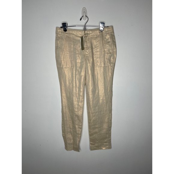 NEW J Crew 100% Linen Sparkle Gold pants size 2 - Picture 1 of 6